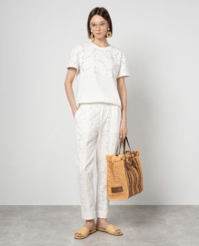 Twinset Білі штани з вишивкою бродері 241LL2JBB