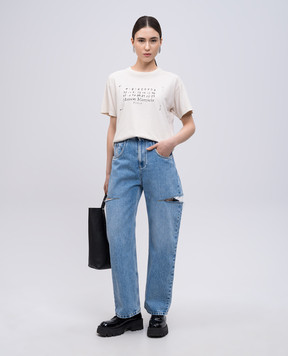 Maison Margiela Бежевая футболка с принтом логотипа S51GC0534S24575
