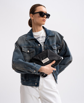 Maison Margiela MM6 Черная кожаная сумка-трапеция с логотипом SB5ZH0020P7258