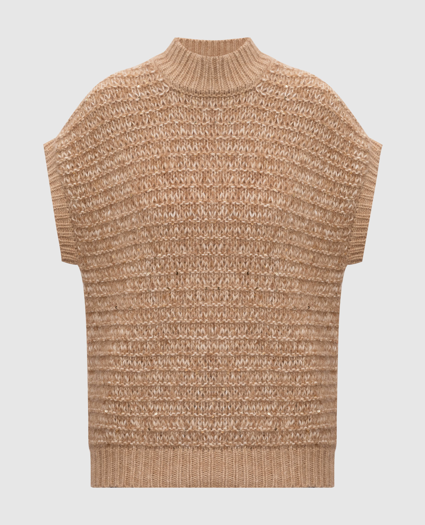 

Бежевый жилет с шерстью альпаки с пайетками, Трикотажные