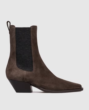 Brunello Cucinelli Коричневі замшеві козаки з ланцюжком моніль MZSFC3080P