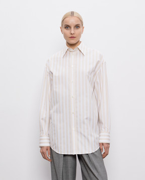 Saint Laurent Бежевая рубашка Cassandre в полоску 835517Y7C11