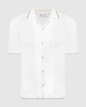 Brunello Cucinelli Белая рубашка в фактурный узор M29202605