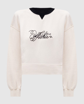 Off-White Бежевый свитшот с вышивкой логотипа OWBA07AS25FLE001