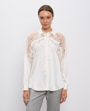 Ermanno Scervino Белая блуза из шелка с кружевом D472K342HKC