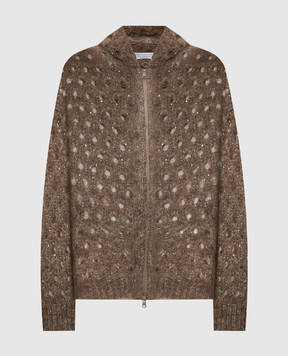 Brunello Cucinelli Коричневий ажурний кардиган з вовною MNA326506