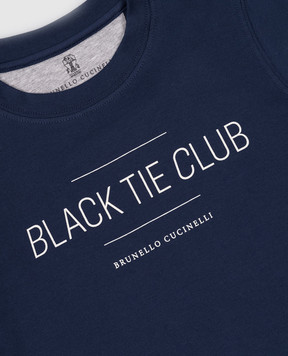 Brunello Cucinelli Дитяча синя футболка з принтом Black Tie Club B0B13S153B