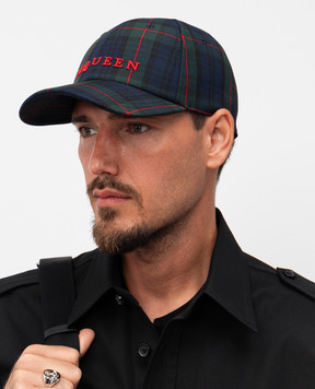 Alexander McQueen Кепка с шерстью в клетку с вышивкой логотипа 8386274C09Q