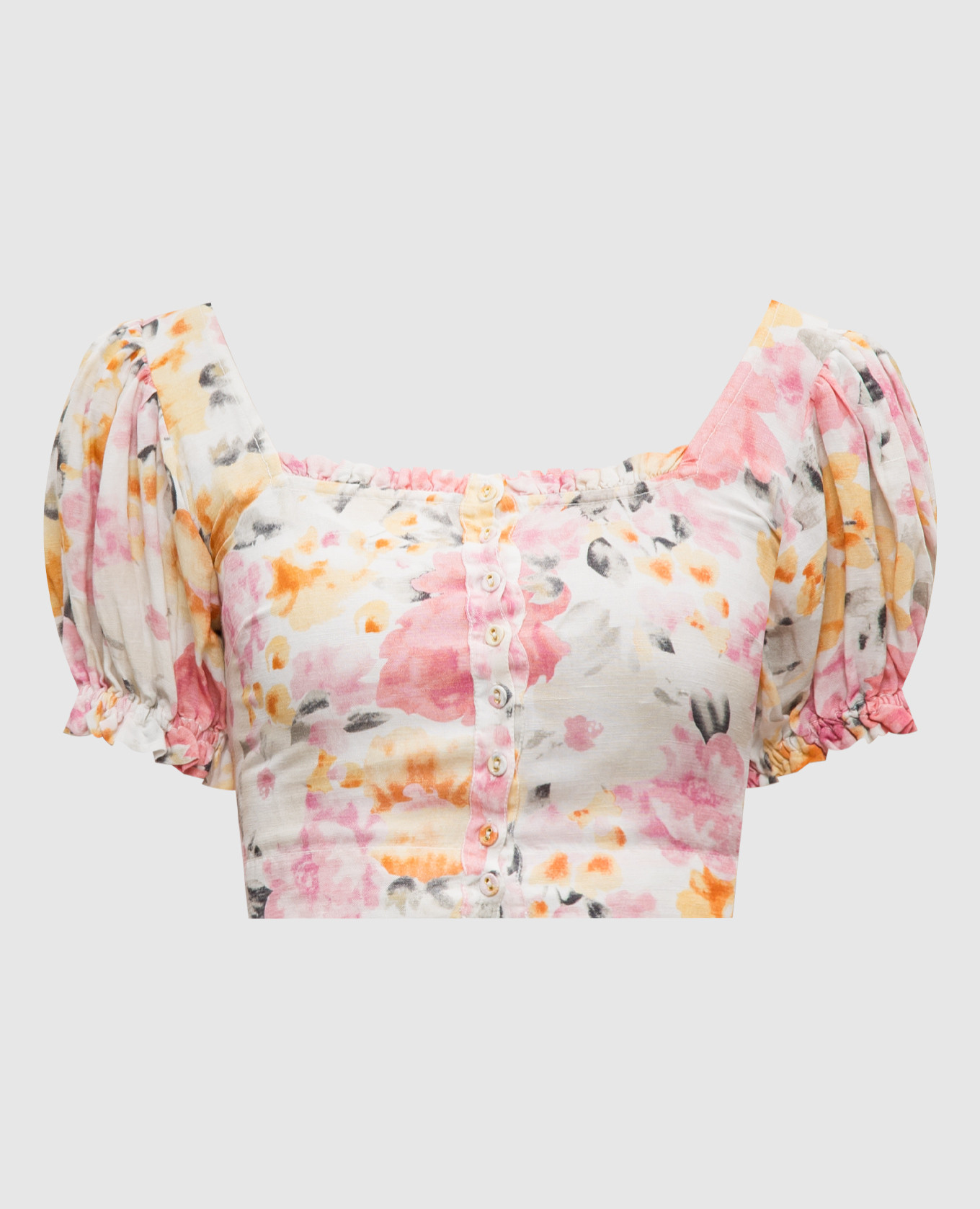 

Бежевый топ с льном в цветочный принт., Топы