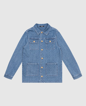 Balmain Детская синяя джинсовая куртка в монолог логотипа шаблон. BW2P47Z2867