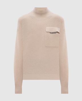 Brunello Cucinelli Бежевий светр з кашеміру з ланцюжком моніль M12721704P