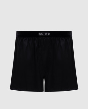 Tom Ford Черные трусы-боксеры из шелка с логотипом T4LE41010
