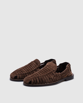 Brunello Cucinelli Коричневые замшевые лоферы с плетением MZUCOBM313