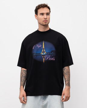Vetements Черная футболка с принтом 1 Night in Paris UH76TR410Bm