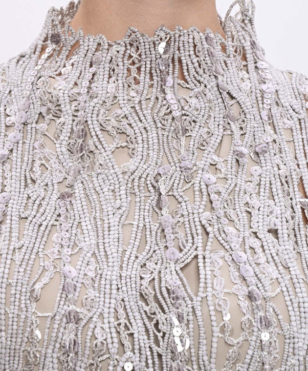 Brunello Cucinelli Серый ажурный топ с пайетками M38R18604 изображение 5