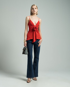 Balmain Красный топ с цветочной аппликацией CF0AD205JE50