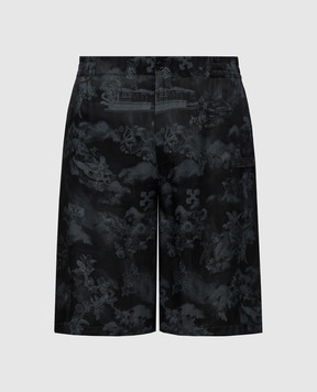Off-White Чорні шорти у візерунок з логотипом OMCB092S25FAB002