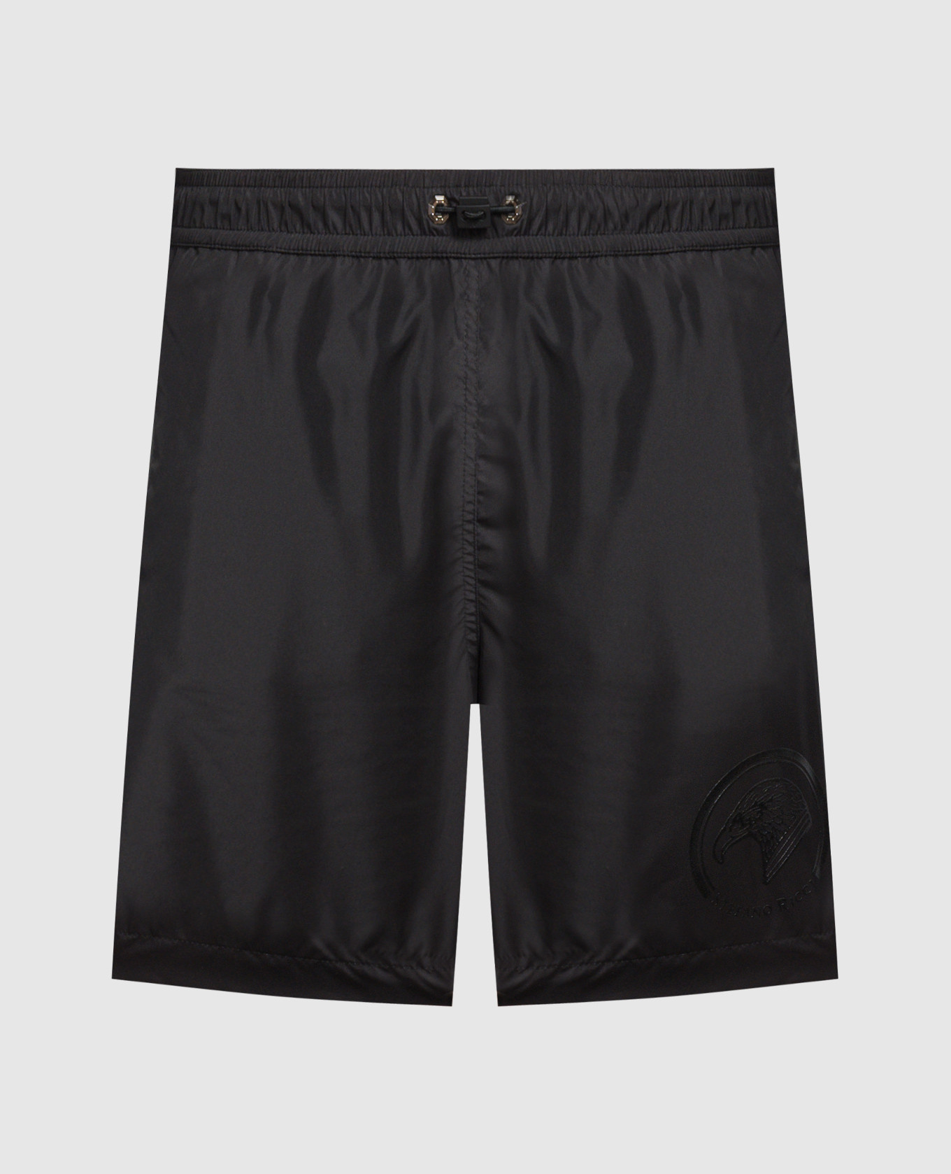 Black swim shorts with logo print