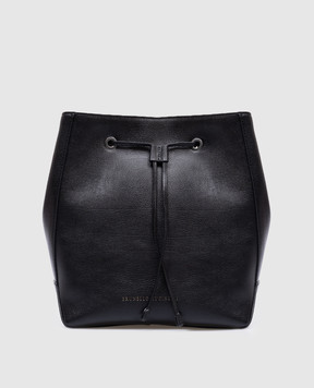 Brunello Cucinelli Черная кожаная сумка-кисет с мехом с цепочкой мониль MBIRD2602