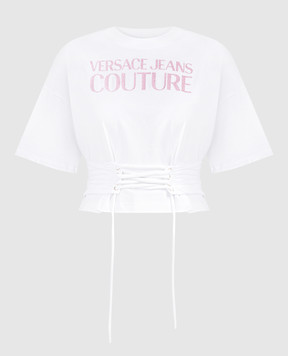 Versace Jeans Couture Белая футболка со шнуровкой 76HAHG04CJ00G