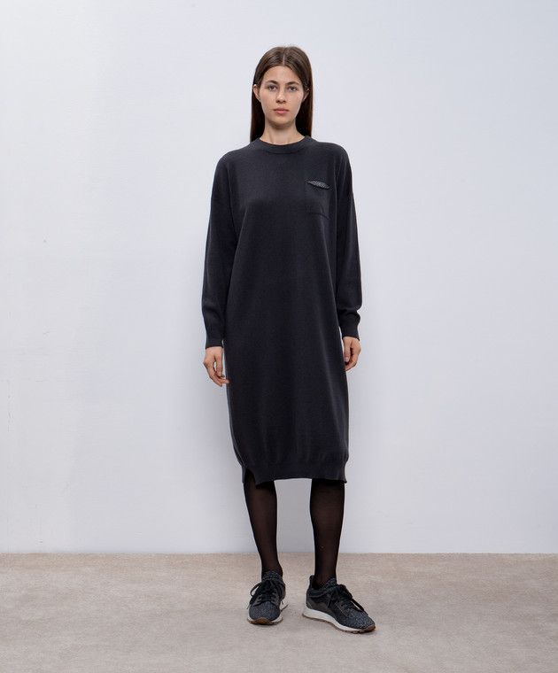 Peserico Серое платье из шерсти, шелка и кашемира с цепочкой мониль S92249F12B9018 изображение 3