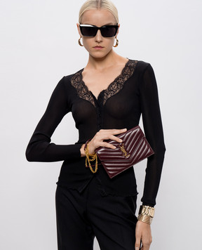 Saint Laurent Бордовый кожаный клатч-конверт CASSANDRE 742920AAA44