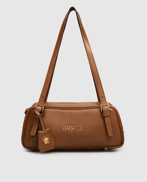 Versace Коричнева шкіряна сумка-багет Tag Bowling з логотипом 10157921A13171
