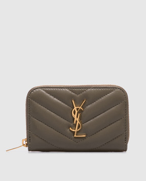 Saint Laurent Шкіряний гаманець-картхолдер Сassandre кольору хакі 804479AAA44