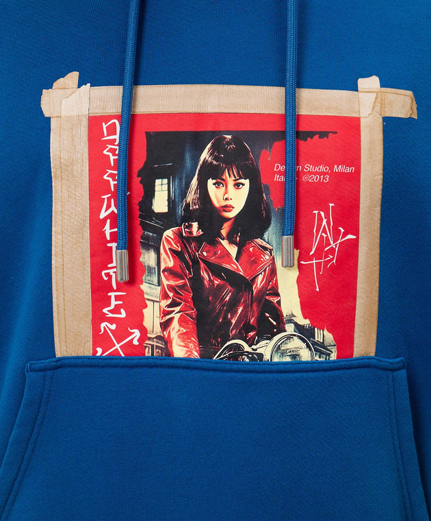 Off-White Синие худи с принтом OMBB085F24FLE00Q изображение 5