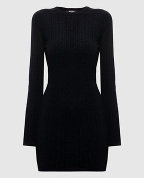 Balmain Чорна сукня міні у візерунок FF1R8865KI63