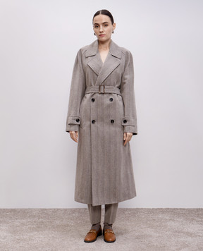 Loro Piana Сіре двобортне пальто з льону, вовни та кашеміру FAP0388