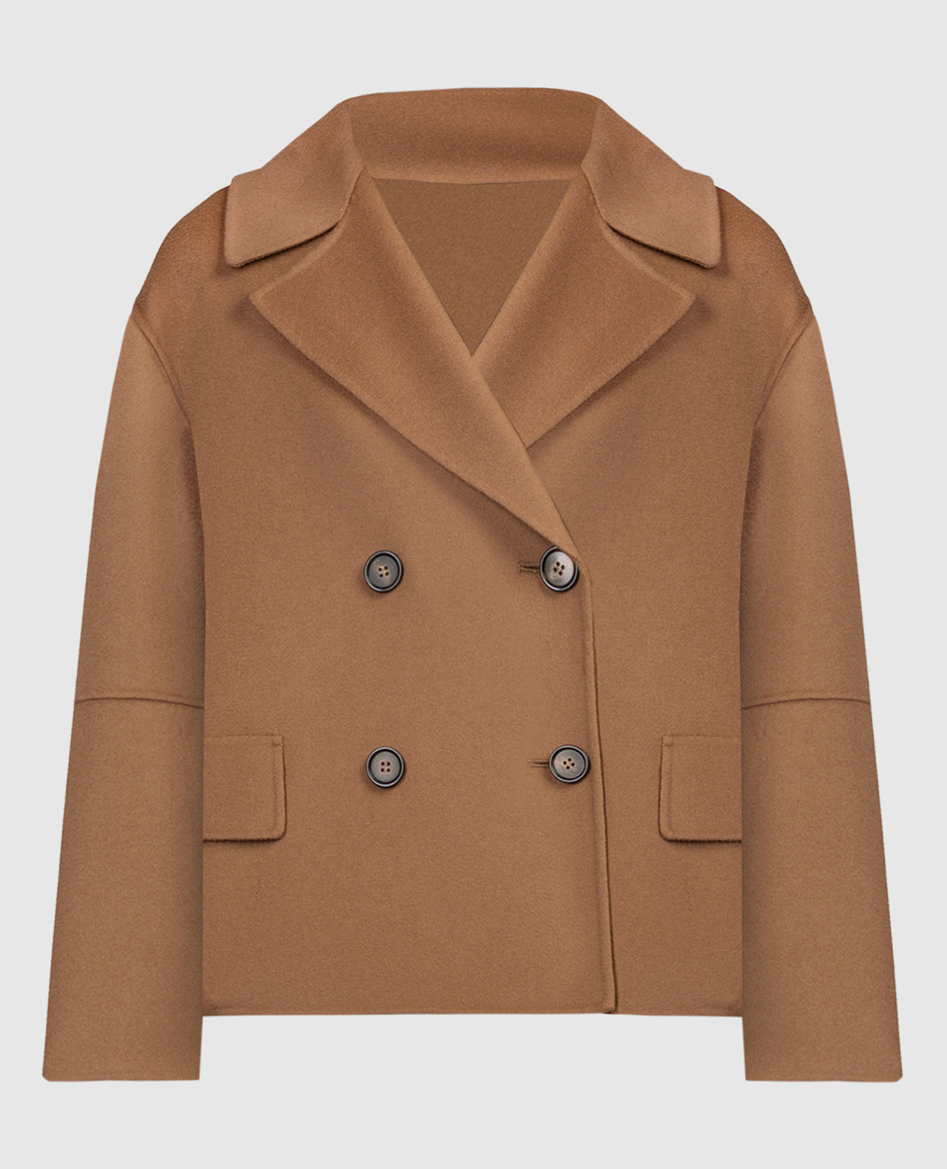 Brown double-breasted wool cape coat