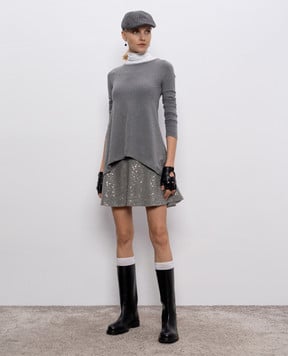 Brunello Cucinelli Серая юбка с кашемиром и шелком в пайетках M83516989P