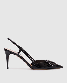 Valentino Черные кожаные лакированные слингбеки VLogo 6W0S0R01TMK