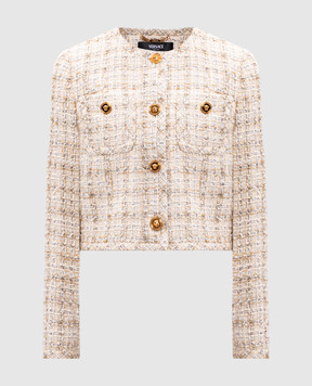 Versace Бежевый твидовый жакет в клетку 10189441A13646