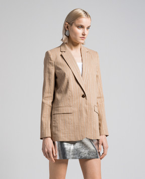 Twinset Коричневий жакет з льоном в смужку 241TT2220