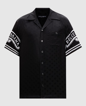 Dolce&Gabbana Черная рубашка с шелком в логотип шаблон. G5JH9TGI979