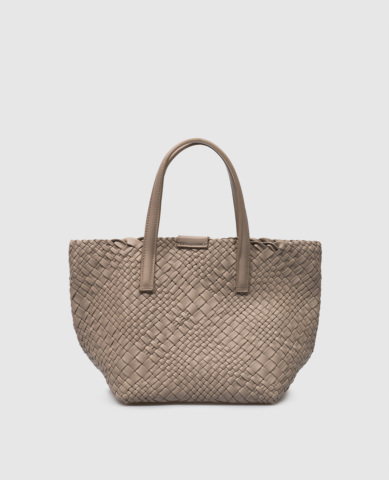 Beige leather woven tote bag