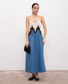 Gabriela Hearst Синее комбинированное платье Althea Lace с леном и шелком. 3254282T120W02