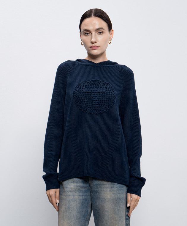 Twinset Синє худі з вовною з нашивкою логотипа 242TP3473 зображення 3