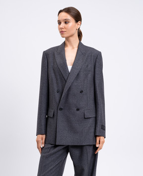Maison Margiela MM6 Серый двубортный жакет из шерсти с нашивкой эмблемы S52BN0144M35466