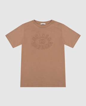Dolce&Gabbana Детская коричневая футболка с логотипом L4JTHUG7OJ826