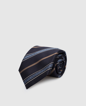 Brunello Cucinelli Темно-синий галстук из шелка в полоску. MM8960018