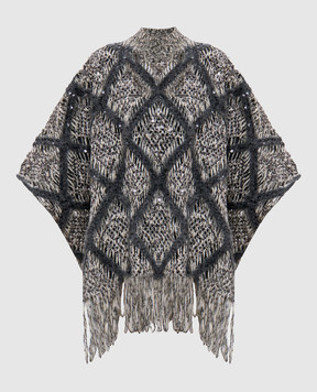 Brunello Cucinelli Серое ажурное пончо с шерстью с пайетками MCER10204P