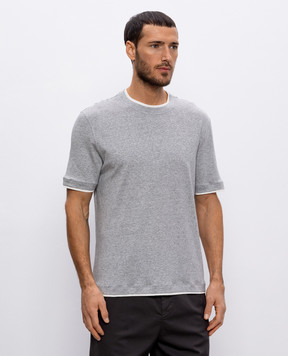 Brunello Cucinelli Серая меланжевая футболка с льном MW8357427