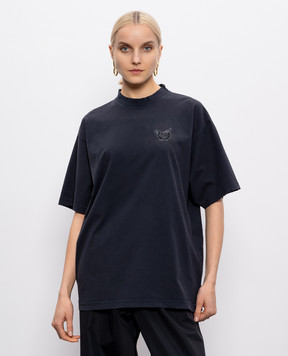 Balenciaga Чорна футболка з вінтажним ефектом з логотипом 764235TSVD5