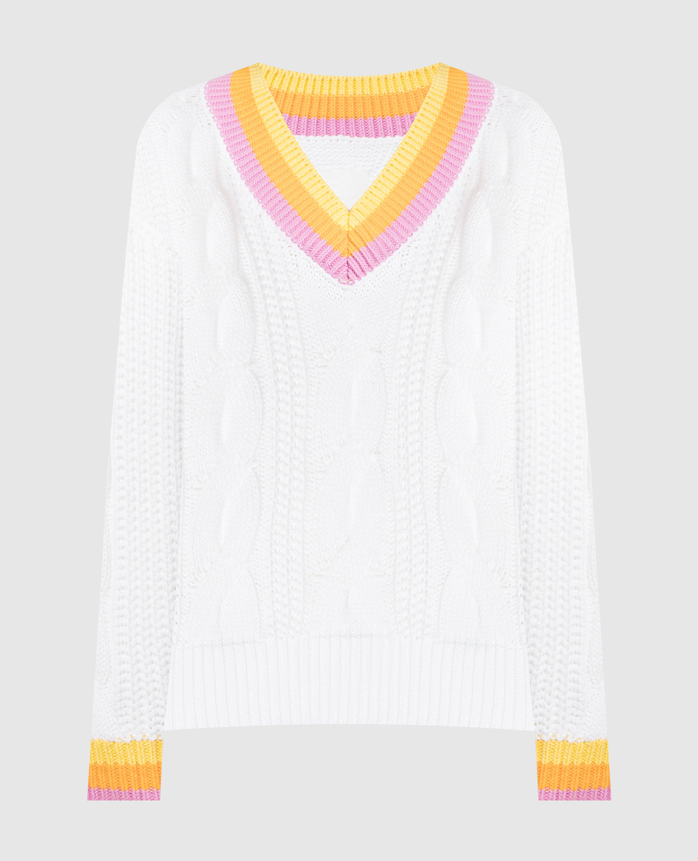 White CABLE pullover with textured pattern