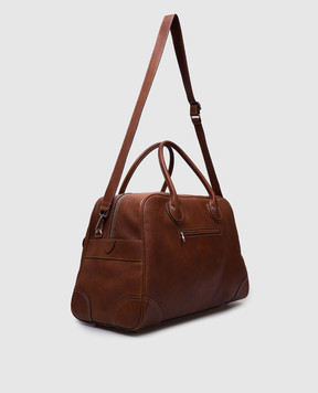 Brunello Cucinelli Коричневая кожаная дорожная сумка с логотипом MBZIBU428