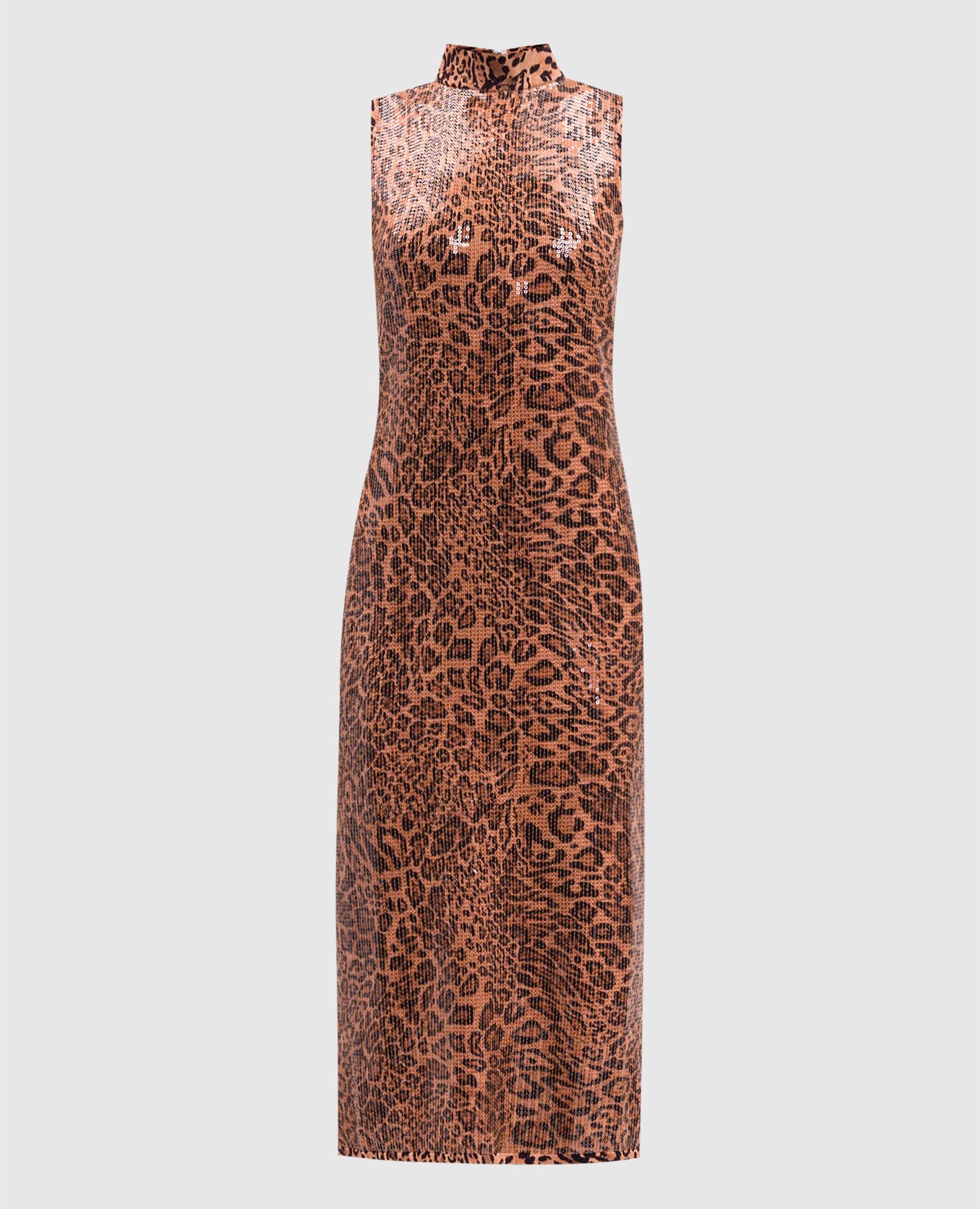 

Коричневое платье миди в анималистичный принт, Коричневый, Повседневные платья