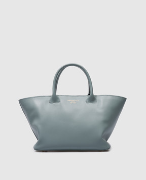 Christian Villa Блакитна шкіряна сумка-тоут з логотипом 5241